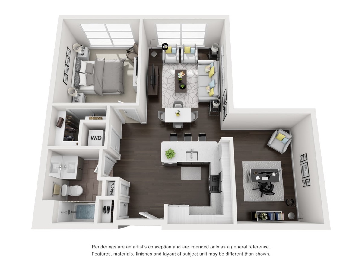 Trademark Fairfield floor plan A2-1, a one bedroom + den home