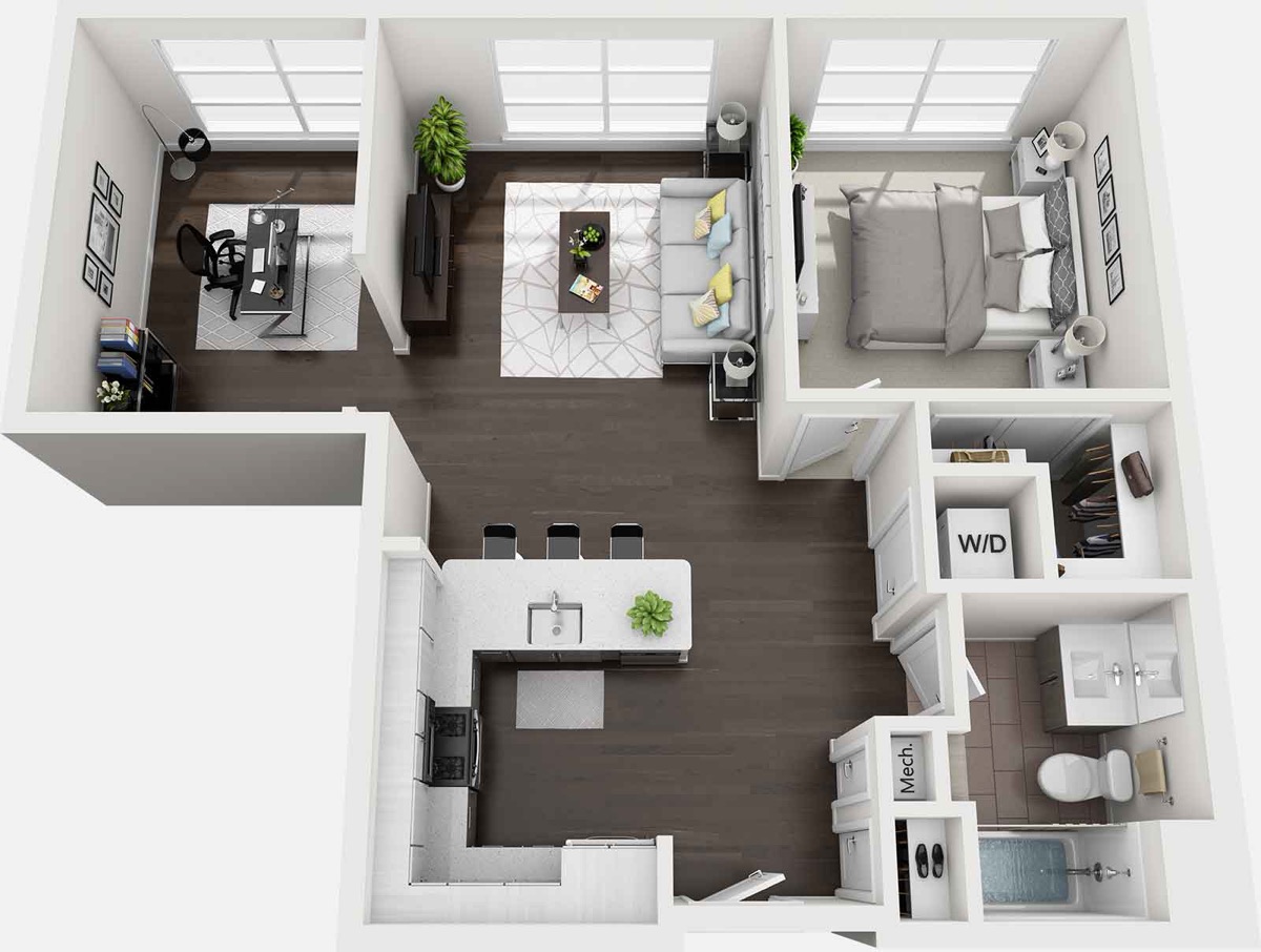 Trademark Fairfield floor plan A2, a one bedroom + den home