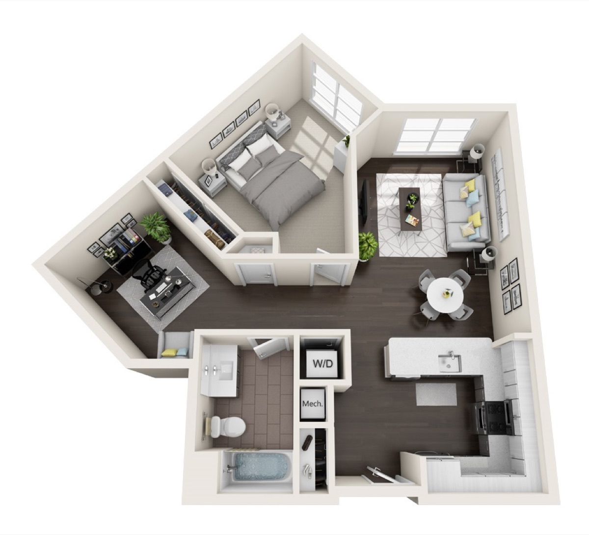 Trademark Fairfield floor plan A3, One bedroom + den
