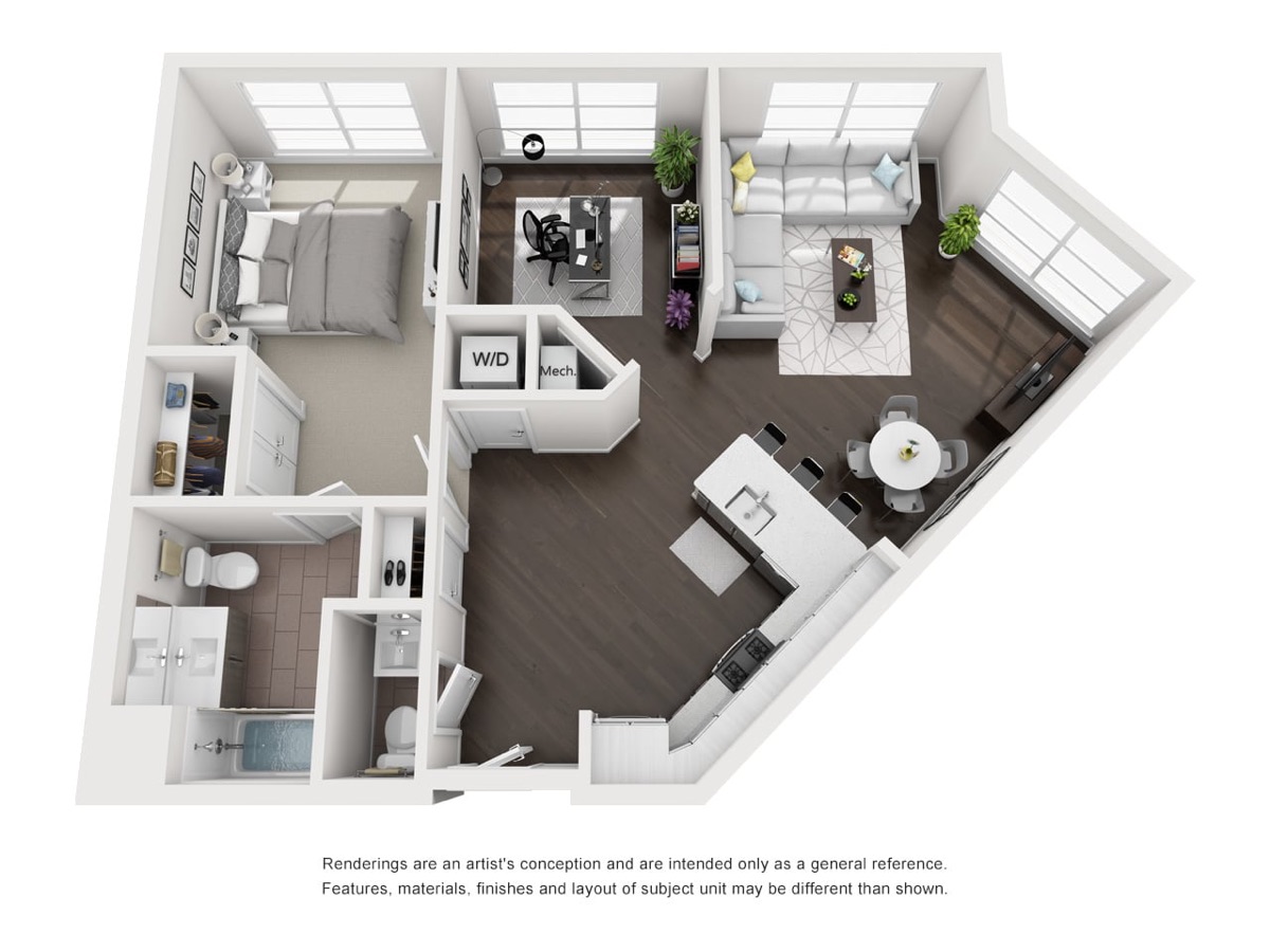 Trademark Fairfield floor plan A4, a one bedroom + den home
